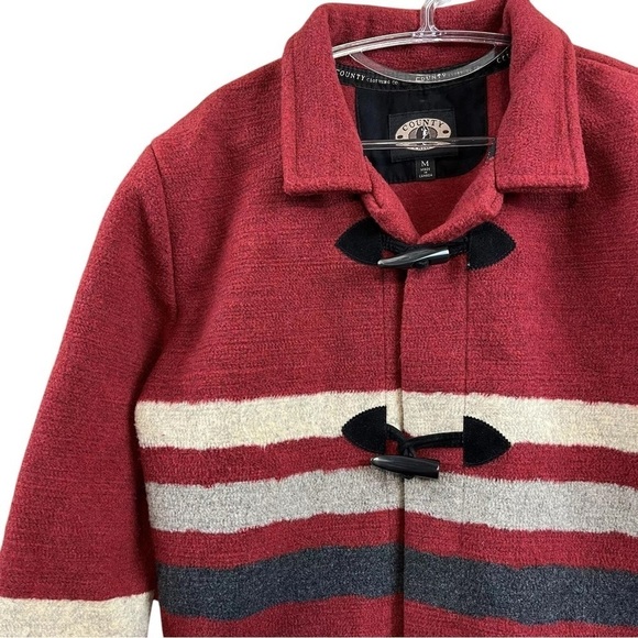 County Clothing Co Toggle Colorblock Striped Coat Jacket Red Cream Gray Size M - Picture 3 of 7